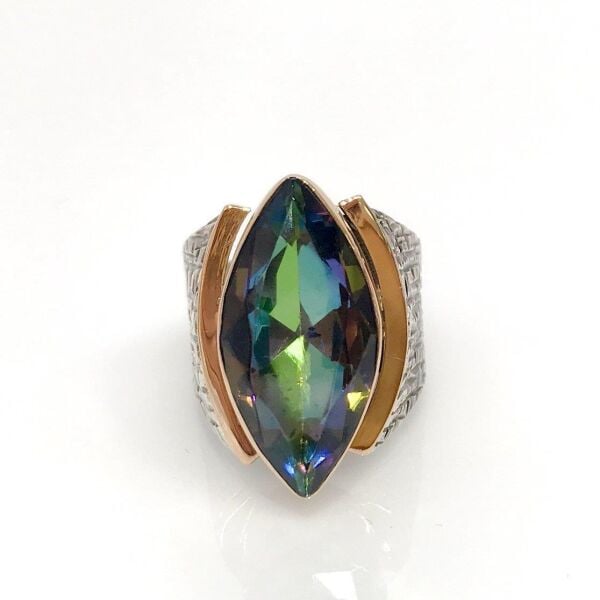 Mistik Topaz Taş Mekik El Üretim Gümüş Otantik Yüzük