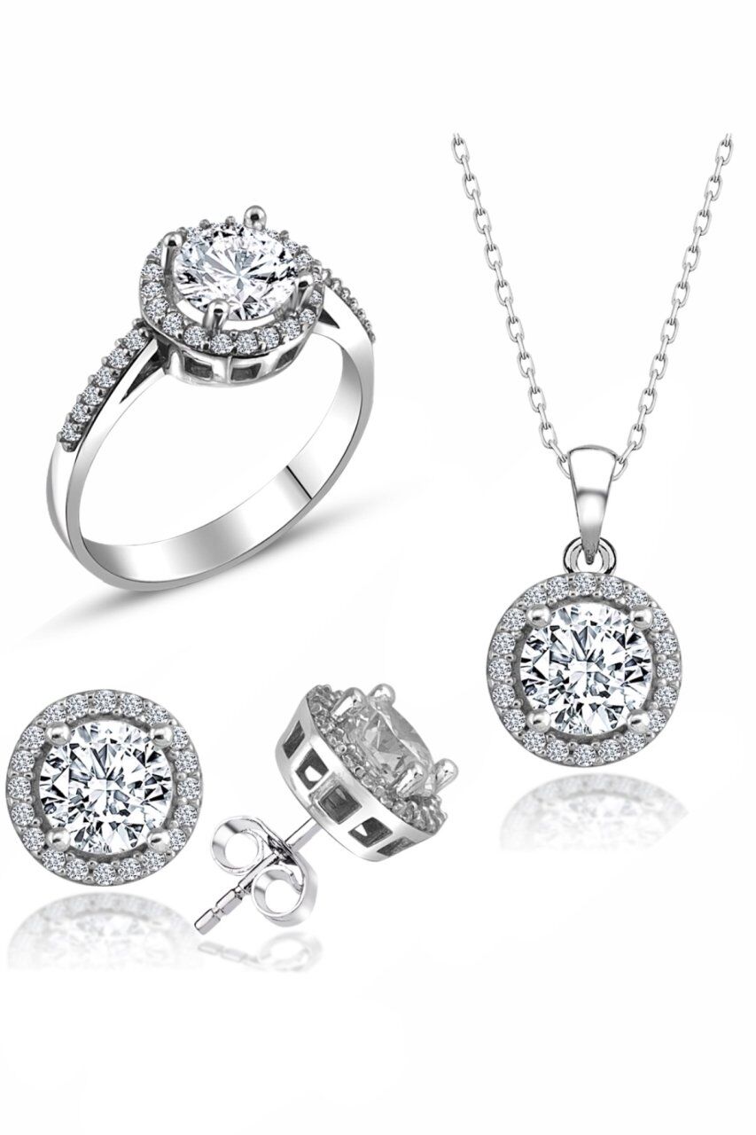 Sertifikalı Swarovski Özel Modeli Tektaş 925 Gümüş Set Takım