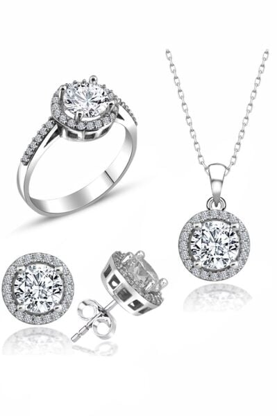 Sertifikalı Swarovski Özel Modeli Tektaş 925 Gümüş Set Takım