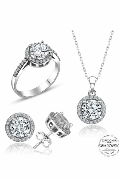 Sertifikalı Swarovski Özel Modeli Tektaş 925 Gümüş Set Takım
