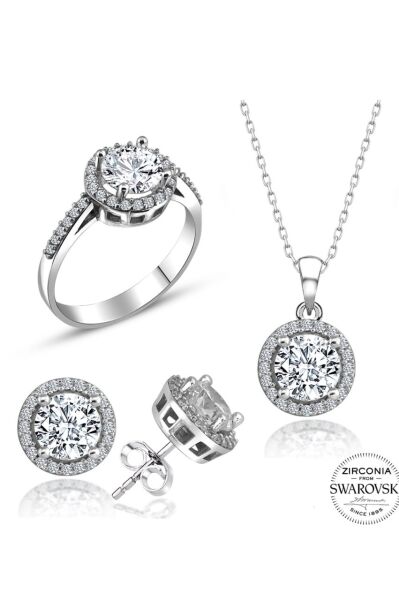Sertifikalı Swarovski Özel Modeli Tektaş 925 Gümüş Set Takım