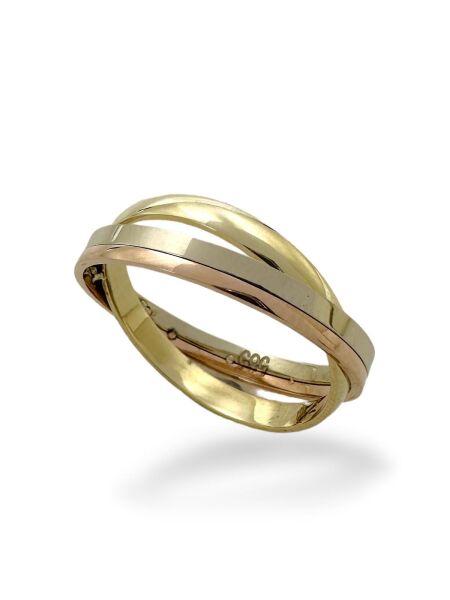 Üç Renk Bulmaca Taşsız Yüzük 14 Ayar Altın El Üretimi Alyans