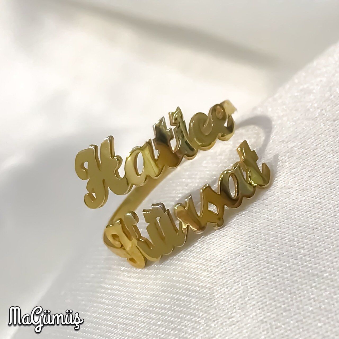 İki İsim Yazılı Harika Tasarım Sevgiliye Hediye Gümüş Yüzük