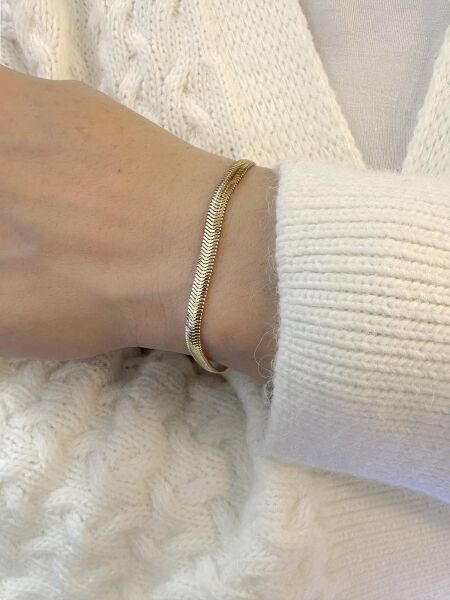 Balık Sırtı Ezme İtalyan 5 mm 14 Ayar Altın Bileklik