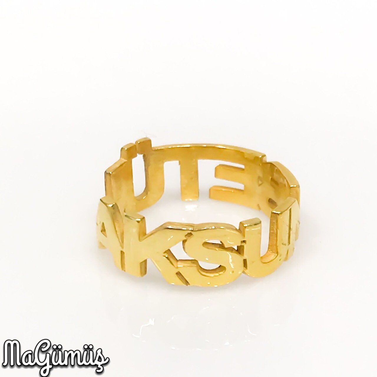 2 İki İsimli Altın Renk 925 Gümüş Tasarım Bayan Yüzük