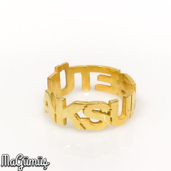 2 İki İsimli Altın Renk 925 Gümüş Tasarım Bayan Yüzük