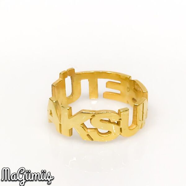 2 İki İsimli Altın Renk 925 Gümüş Tasarım Bayan Yüzük