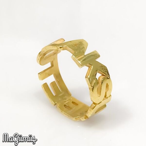 2 İki İsimli Altın Renk 925 Gümüş Tasarım Bayan Yüzük