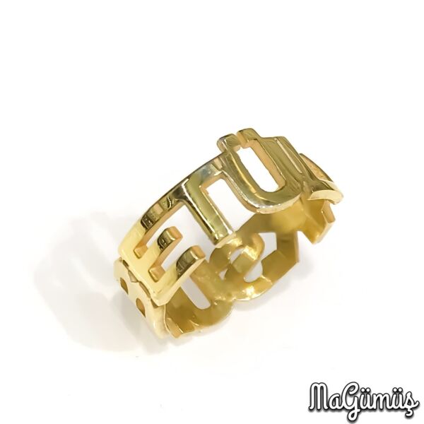 2 İki İsimli Altın Renk 925 Gümüş Tasarım Bayan Yüzük