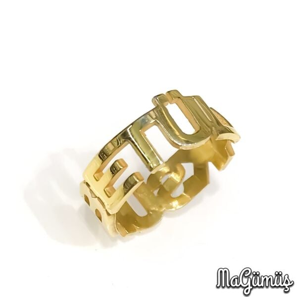 2 İki İsimli Altın Renk 925 Gümüş Tasarım Bayan Yüzük