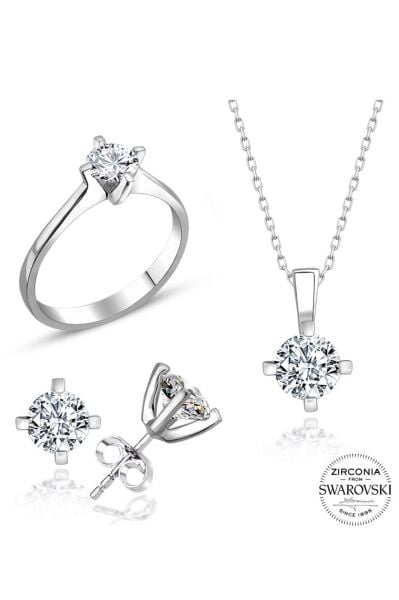 Sertifikalı Swarovski 3 mm Tek Taş 925 Gümüş Set Takım