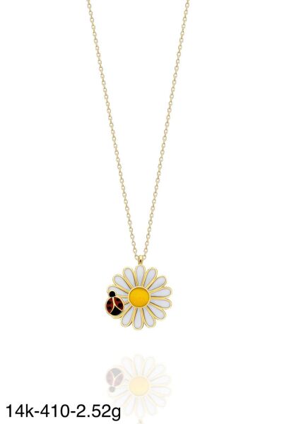 Uğur Böceği Papatya Çok Şık 14 Ayar Altın Kolye