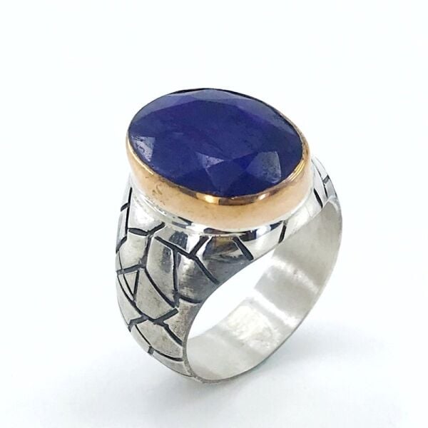 Özel Seri El İşçiliği Doğal Safir Taş Gümüş Erkek Yüzük