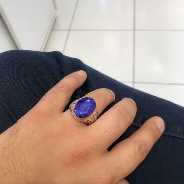 Özel Seri El İşçiliği Doğal Safir Taş Gümüş Erkek Yüzük