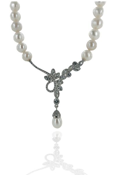 Yeni Model Üst Kalite İnci Gerdanlık 925 Gümüş Kolye