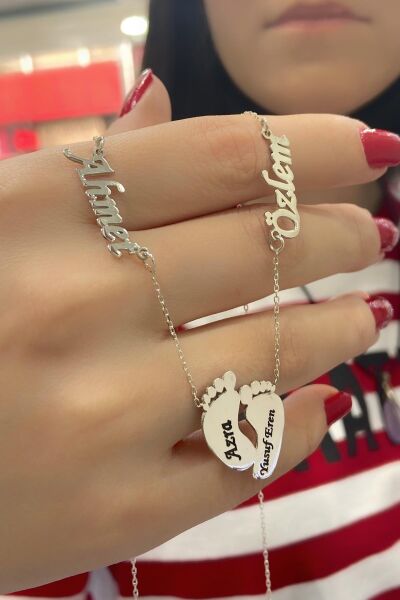 İlk Adım Ayak 4 Dört İsimli 925 Gümüş Kolye