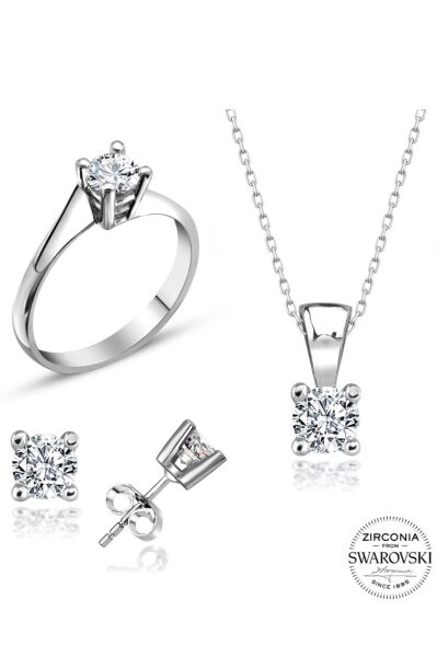 Sertifikalı Swarovski 3 mm Tektaş 925 Gümüş Set Takım