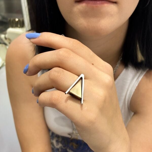 Üst Kalite El Üretim Üçgen Özel Tasarım Marjinal 925 Gümüş Yüzük