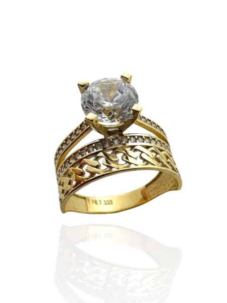 Tek taş Gurmet Model Alyans İkili Kombin Günlük 8 Ayar Altın Yüzük