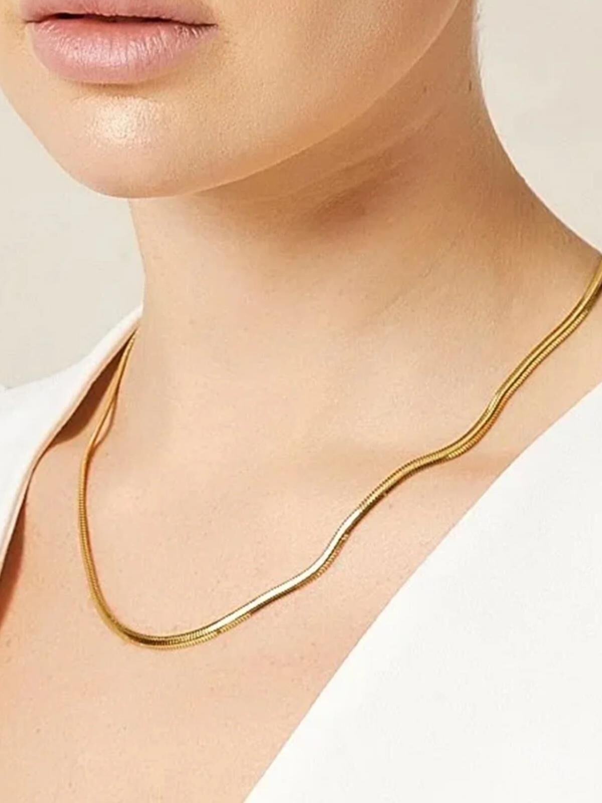 3.5 mm Kalın Balık Sırtı Ezme Zincir 14 Ayar Altın Kolye 50 cm