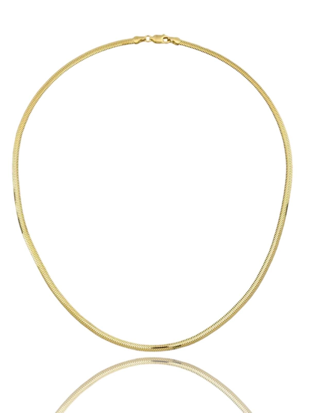 3.5 mm Kalın Balık Sırtı Ezme Zincir 14 Ayar Altın Kolye 55 cm