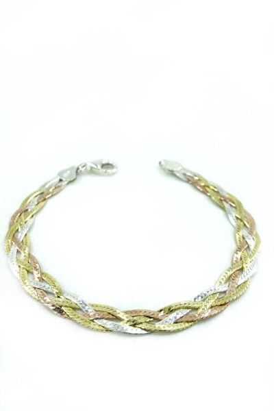İtalyan Kleopatra Yassı Örme 3 Renk Gümüş Bileklik