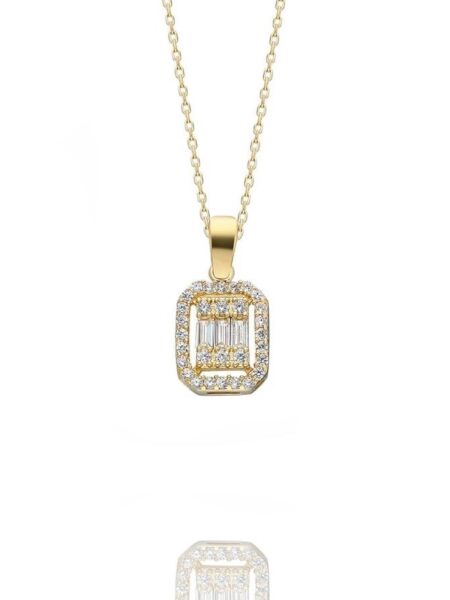 Parçalı Baget Zirkon Çok Şık 14 Ayar Altın Kolye