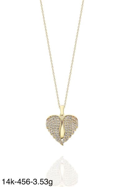 Melek Kanatlı İçinde Kalp İsim Yazılır 14 Ayar Altın Kolye