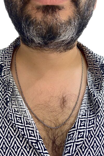 İtaly 60 cm 12 gr Burma Modeli Oksitli Erkek Zinciri 925 Gümüş Kolye