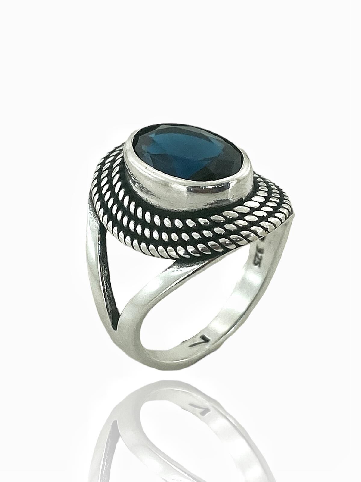 925 Ayar Gümüş Oval Safir Otantik Üst Kalite Kadın Yüzük