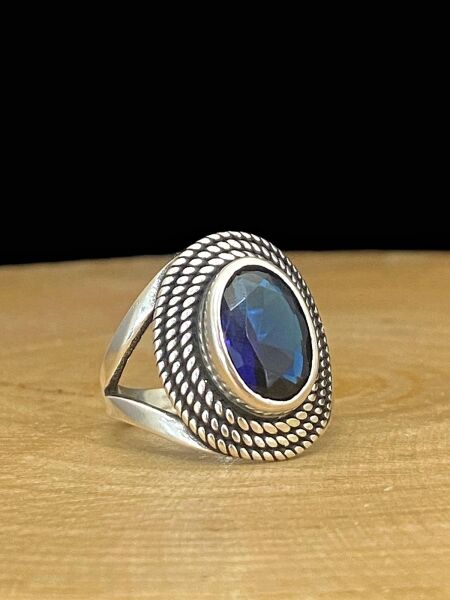 925 Ayar Gümüş Oval Safir Otantik Üst Kalite Kadın Yüzük