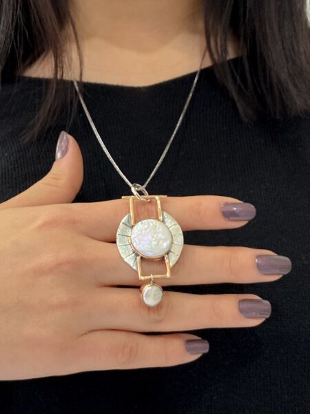 Doğal Sedef inci El Üretim Tasarım Otantik 925 Gümüş Kolye