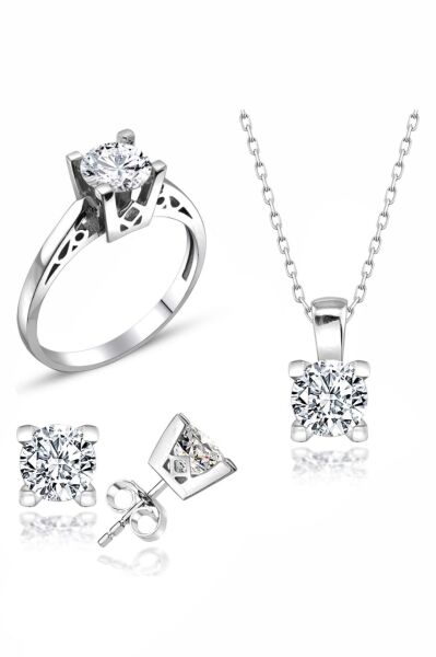 Sertifikalı Swarovski Özel Montür Tektaş 925 Gümüş Set