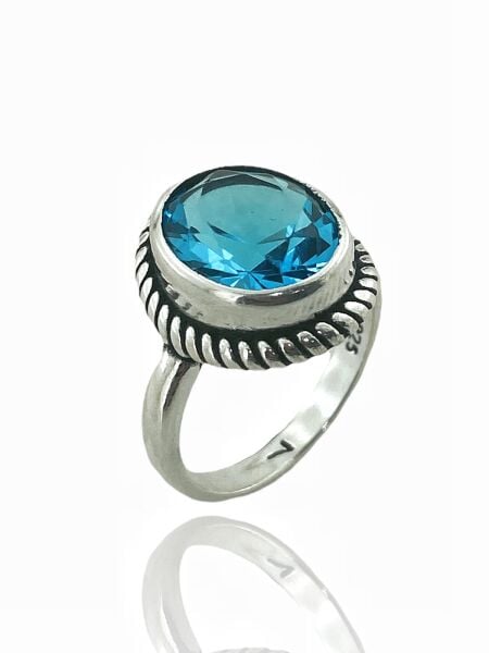 925 Ayar Oval Aquamarine Otantik Üst Kalite Gümüş Yüzük