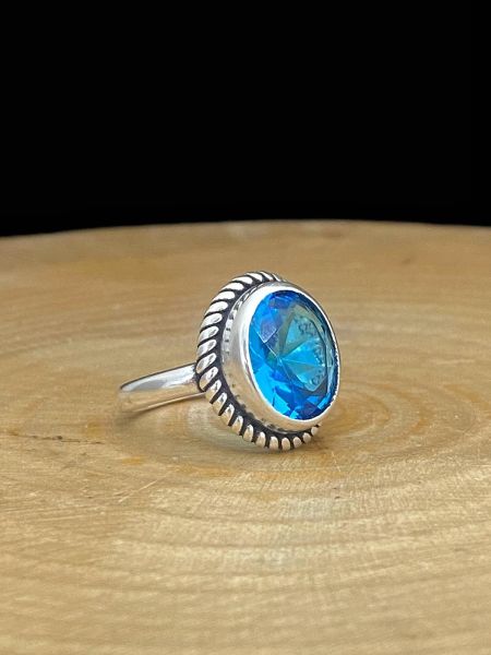 925 Ayar Oval Aquamarine Otantik Üst Kalite Gümüş Yüzük