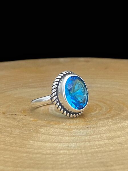 925 Ayar Oval Aquamarine Otantik Üst Kalite Gümüş Yüzük