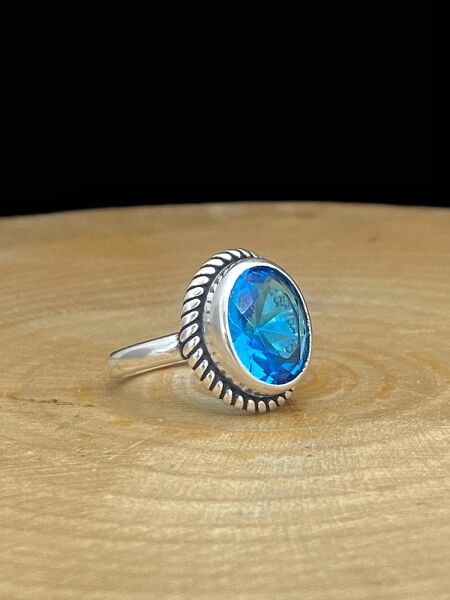 925 Ayar Oval Aquamarine Otantik Üst Kalite Gümüş Yüzük