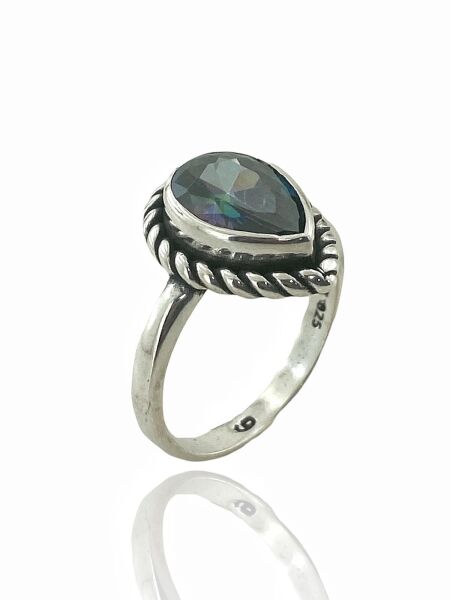 925 Ayar Damla Mistik Topaz Otantik Üst Kalite Gümüş Yüzük