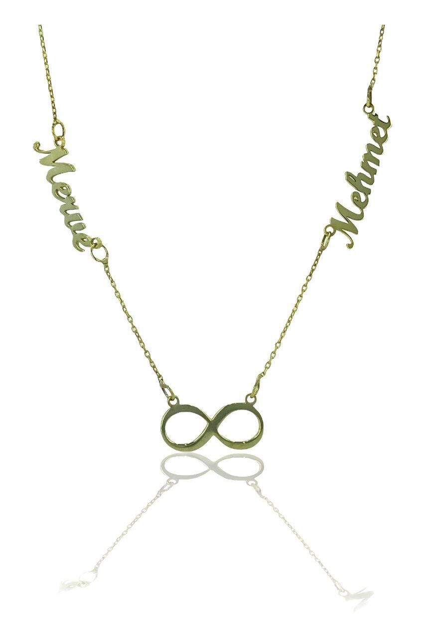 Altın Kaplama Sonsuzluk 2 İki İsimli Kişiye Özel 925 Gümüş Kolye