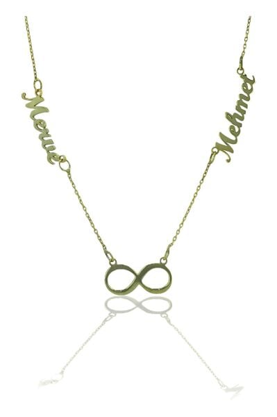 Altın Kaplama Sonsuzluk 2 İki İsimli Kişiye Özel 925 Gümüş Kolye