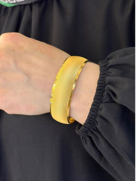 925 Ayar Gümüş 21 gr 2 cm 6.4 Boy Trabzon Hasır Has Altın Kaplama Bilezik