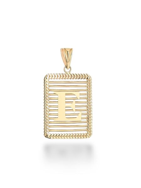E Harfi Taşsız Izgara Modeli 14 Ayar Altın Harfli Kolye Ucu Uç