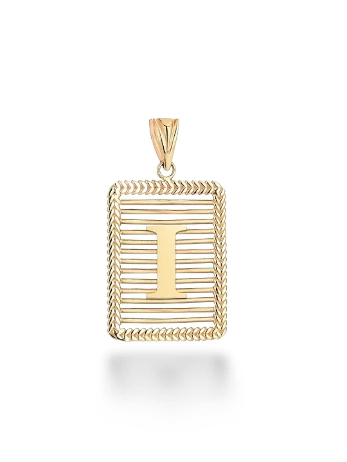 I Harfi Taşsız Izgara Modeli 14 Ayar Altın Harfli Kolye Ucu Uç