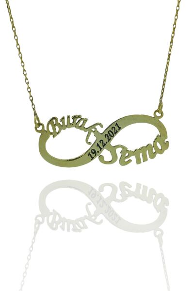 Altın Kaplama Sonsuzluk İsim Tarih Yazılı 925 Gümüş Kolye