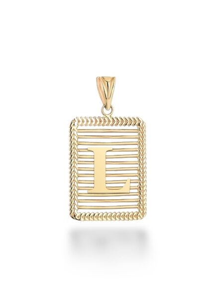 L Harfi Taşsız Izgara Modeli 14 Ayar Altın Harfli Kolye Ucu Uç
