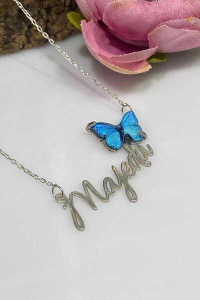 Üç Boyut Gerçekçi Kelebek İsimli Özel 925 Gümüş Kolye
