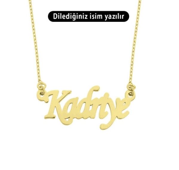Sade Kibar Özel Font Tek İsimli Gümüş İsim Kolye Sarı