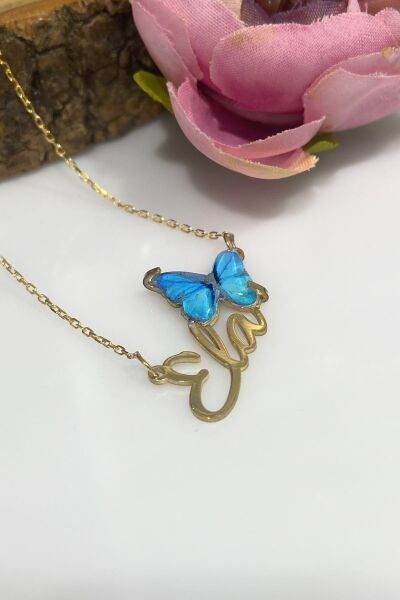 Altın Kaplama Üç Boyut Kelebek İsimli Özel 925 Gümüş Kolye