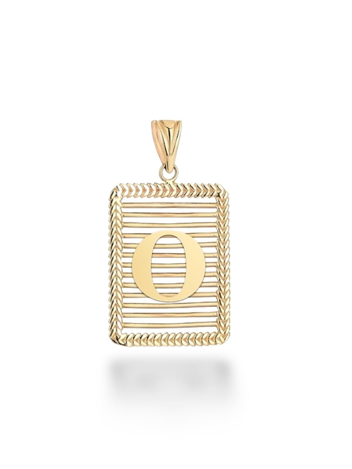 O Harfi Taşsız Izgara Modeli 14 Ayar Altın Harfli Kolye Ucu Uç