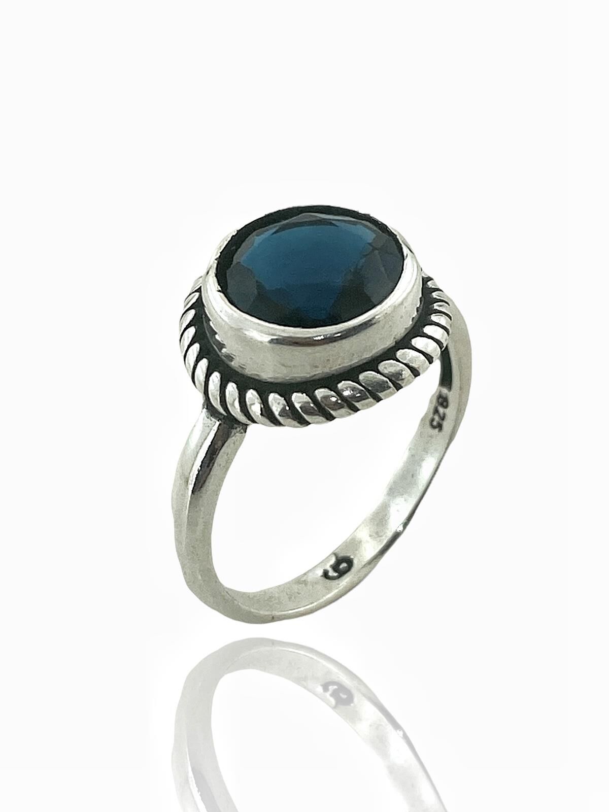 925 Ayar Safir Taş Otantik Üst Kalite Gümüş Yüzük